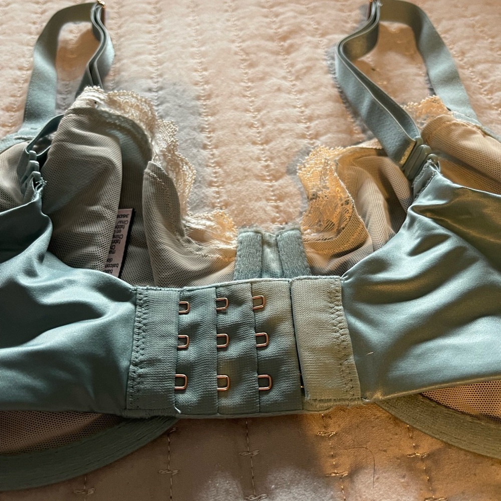 NWOT - Dream Angels - Unlined Balconet Satin Bra with Lace Trim - Sea Foam Green - Picture 4 of 7